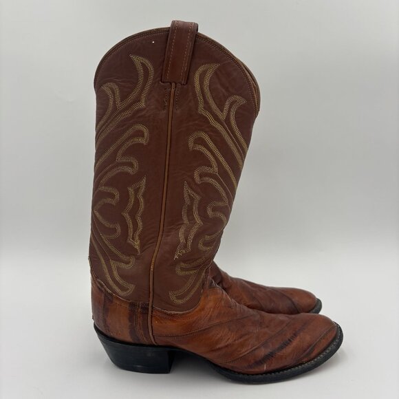 Tony Lama Real Eel Leather Cowboy Boots Brown Men’s Size 9B Western Rodeo Ranch - Picture 2 of 14
